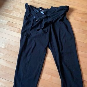 Black pants with attached belt, high rise